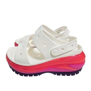 Crocs Classic Mega Crush Womens Size 8 Platform Sandals White Pink Purple Rave